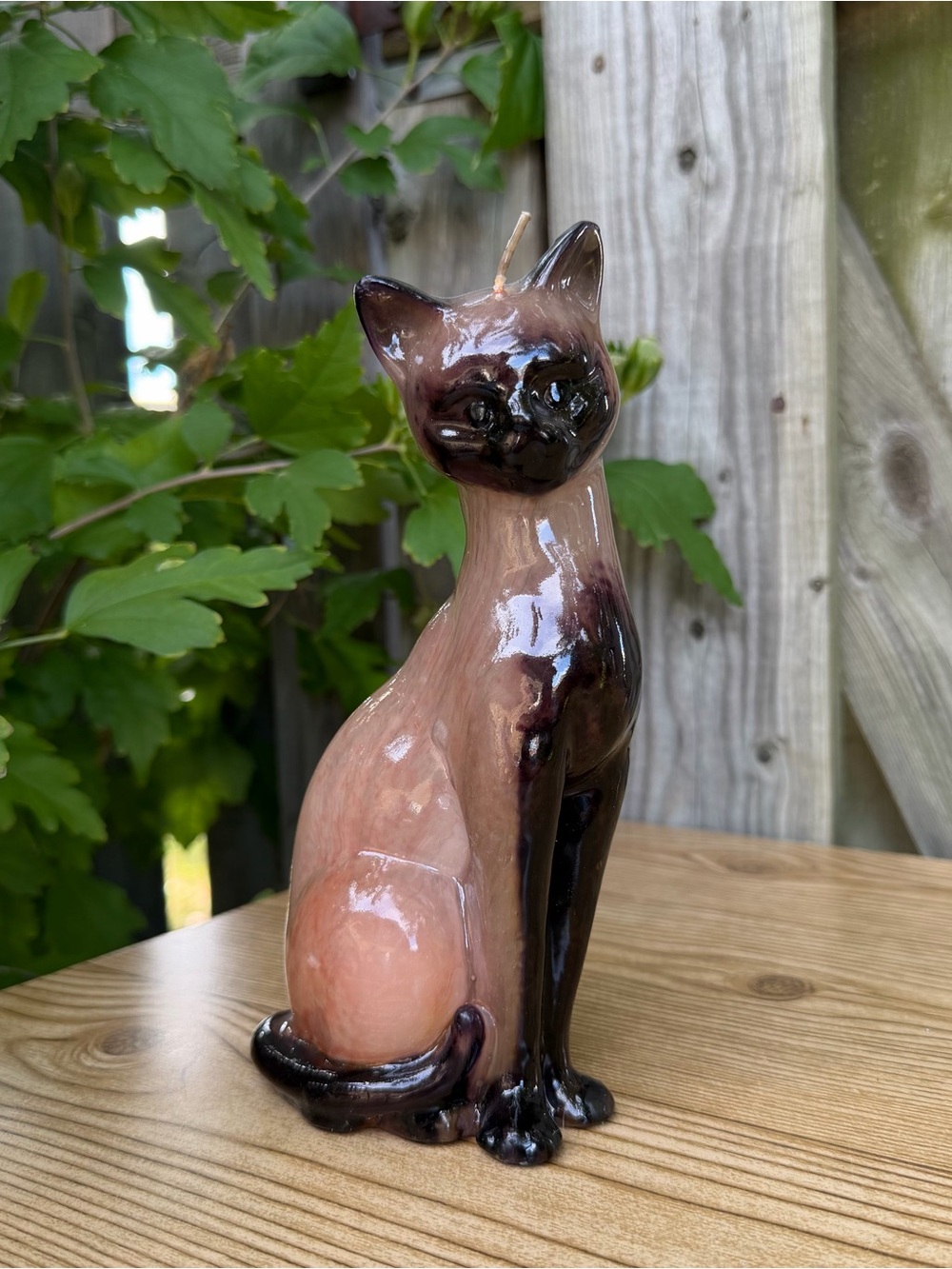 Vintage Sculpted Wax Candle Sitting Siamese Cat Mcm 8” Tall